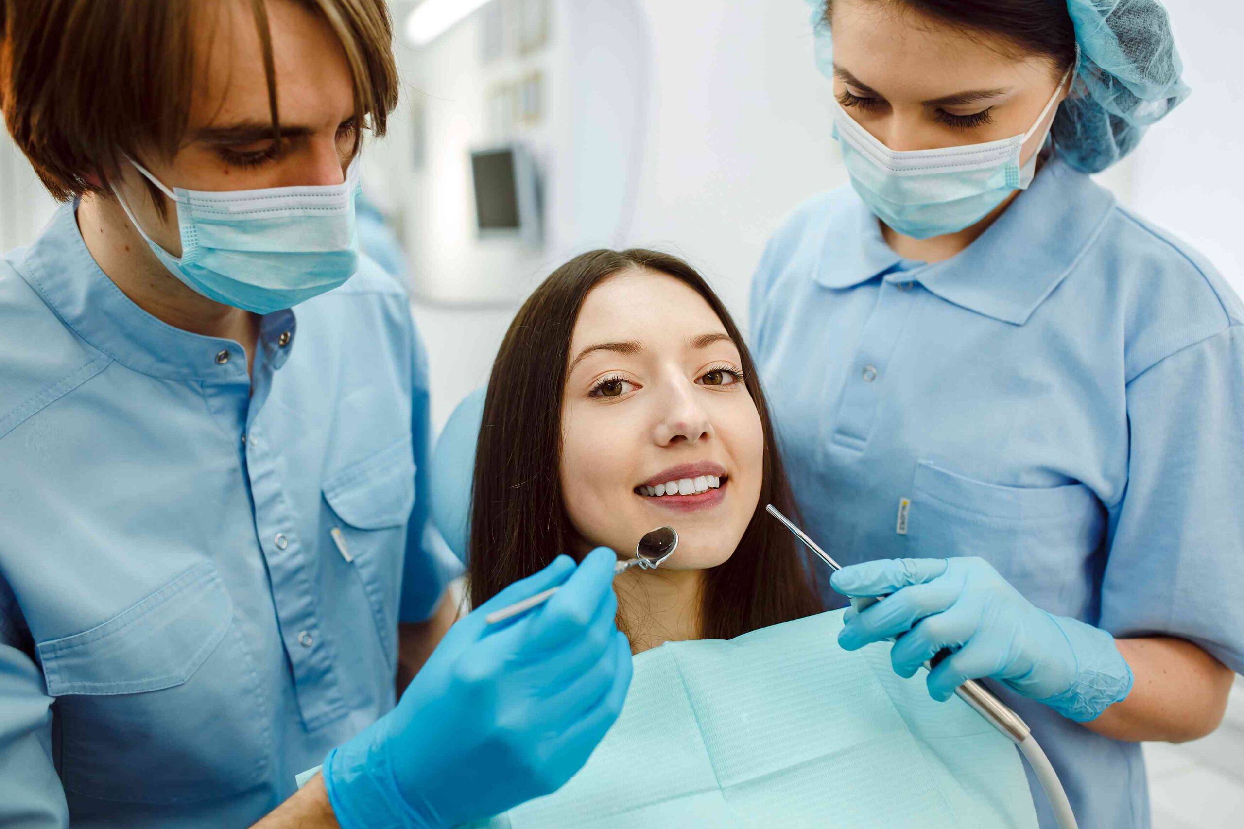 Patient receiving a dental examination.